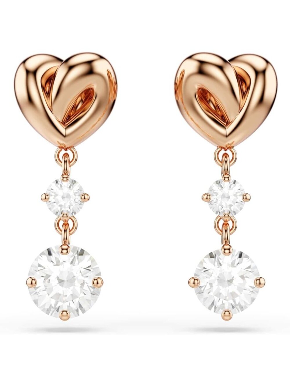 Women's Pierced Earrings Rose Gold Heart Crystal Jewelry Set Necklace Earrings